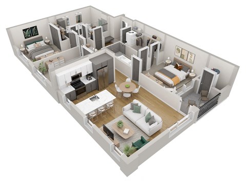 Floor plan for 3 beds, 2 baths, 1300 sqft